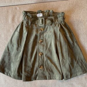 Mayoral Olive Green Button-Front Paperbag Waist Skirt